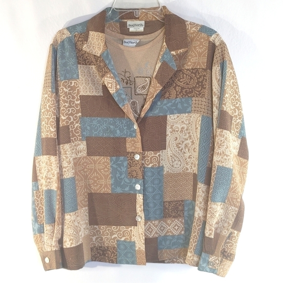 BonWorth Patterned 2 piece Patterned Shirt Blouse Set Size SP - Picture 1 of 12
